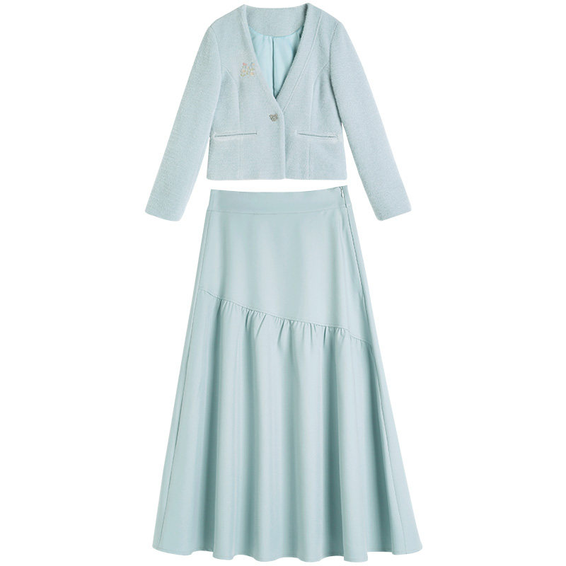 微笑向暖春季学院风刺绣西服外套加半裙女2024年短款别致原创气质,淘宝优惠券,粉丝福利购,淘宝优惠卷