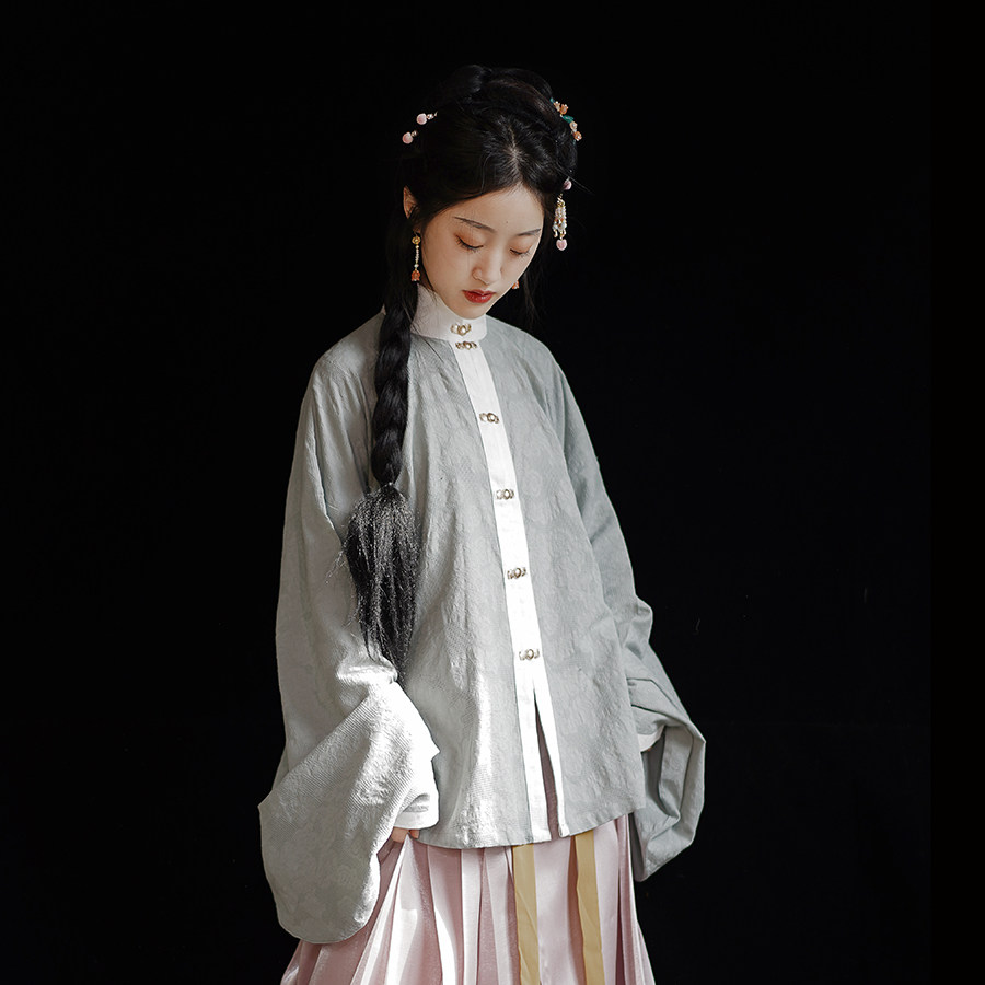 初潋月【春涧】原创汉服日常明制立领对襟琵琶袖短衫提花暗纹