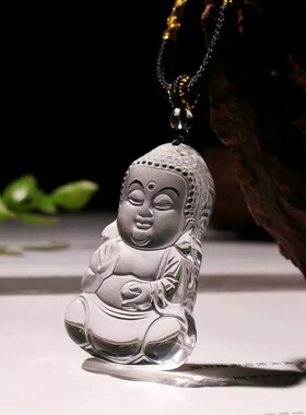视频祝福天然白水晶吊坠女弥勒佛