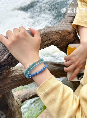 转运珠天然蓝晶石猫眼纯银手链女