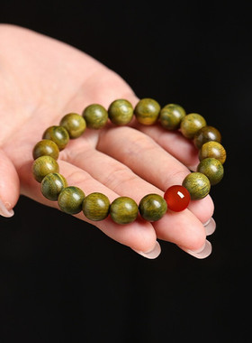 视频祝福天然绿檀木手串女转运珠