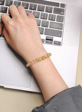 招财好运巴西黄水晶金发晶手链女