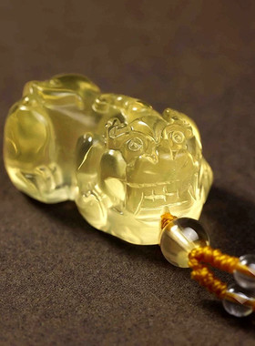 视频祝福天然黄水晶貔貅吊坠财富