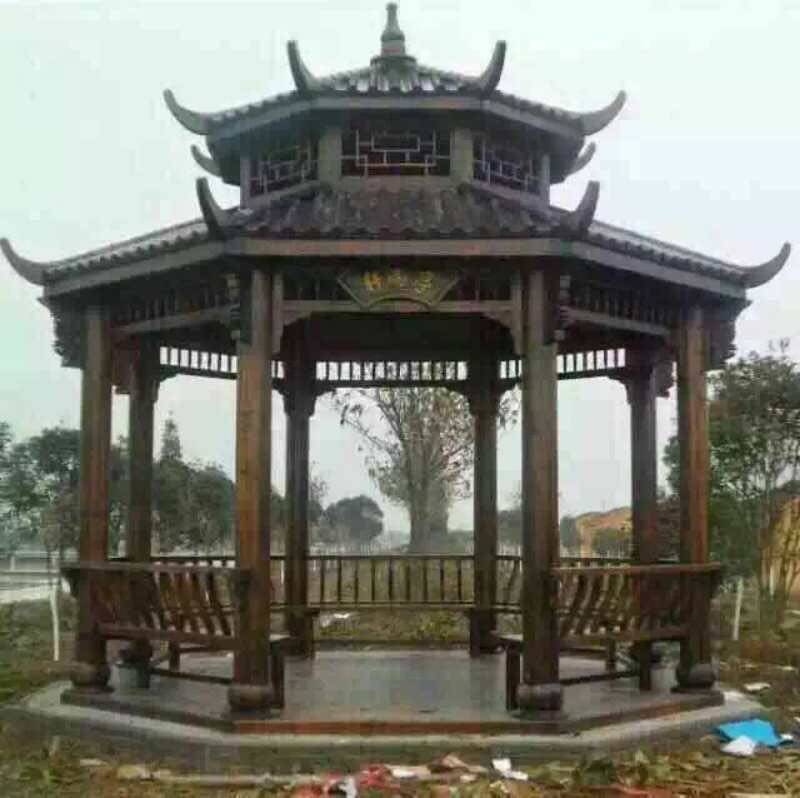 户外碳化防腐实木四角木屋室外仿古六角亭子庭院花园双层八角凉亭_虎窝淘