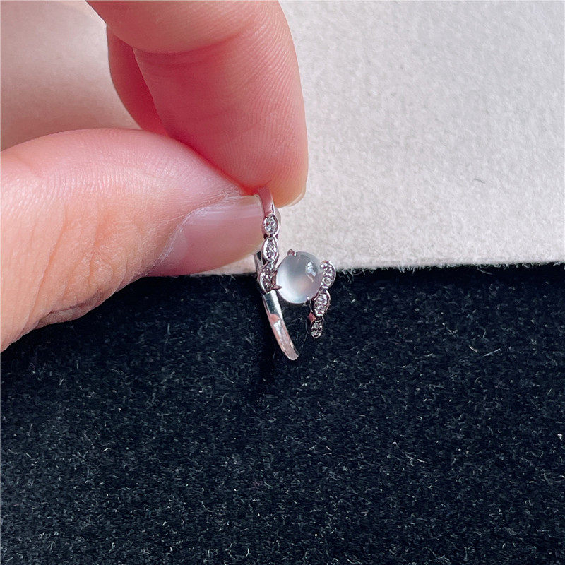 New product in September Hongyu Jadeite 18k gold inlaid ice seed shiny white ice egg surface exquisite ring A940905