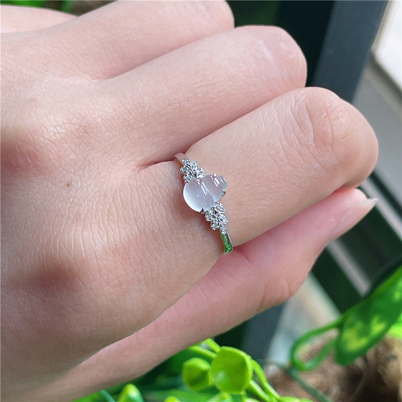 New product in September Hongyu Jadeite 18k gold inlaid ice seed white ice lucky gourd exquisite ring A940910
