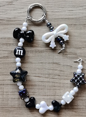 新款多巴胺手机挂包链手工DIY串珠带羊角钉小滴溜