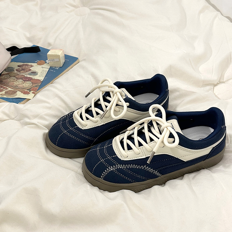 百搭2025春季新款休闲运动鞋女复古软底德训鞋圆头平底女小白鞋子 - 图0