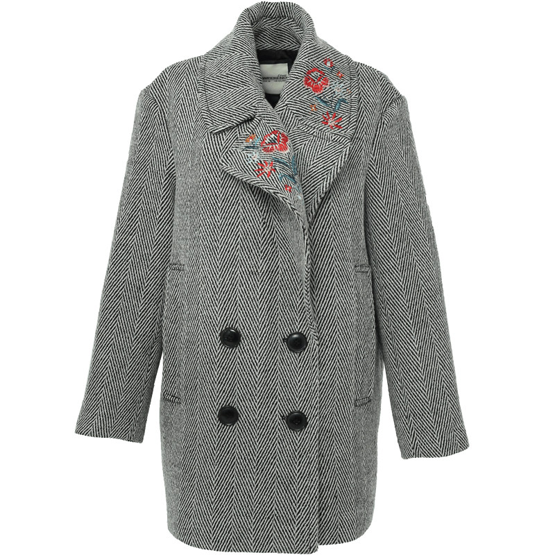 艾格冬装女装羊毛修身休闲毛呢大衣 艾格银座毛呢外套