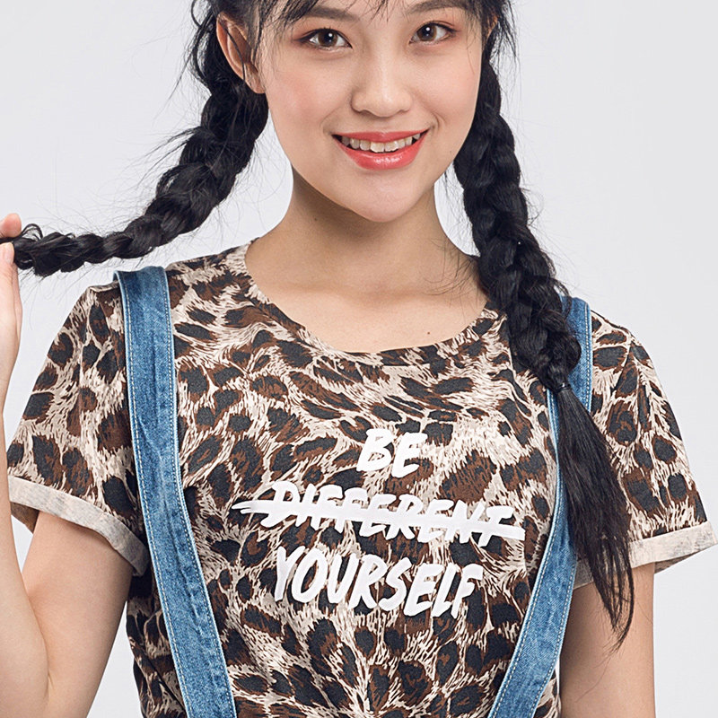 艾格修身花色字母短袖t恤女上衣 艾格银座T恤