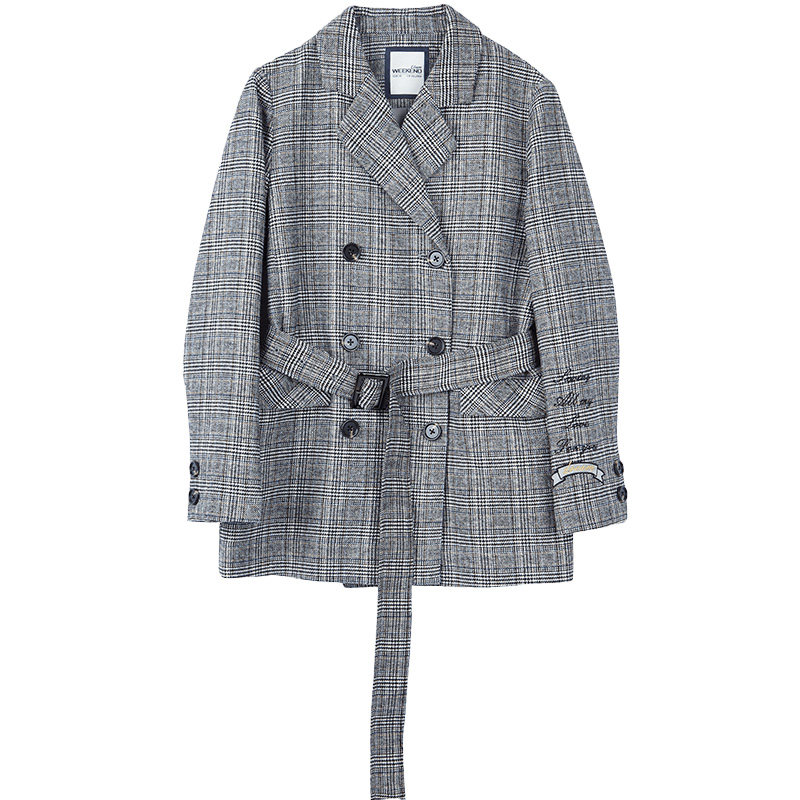 艾格春秋季新品系带西装领双排扣 艾格银座短外套