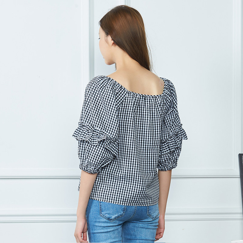 艾格夏季女装时尚百搭一字领休闲衫 艾格银座衬衫