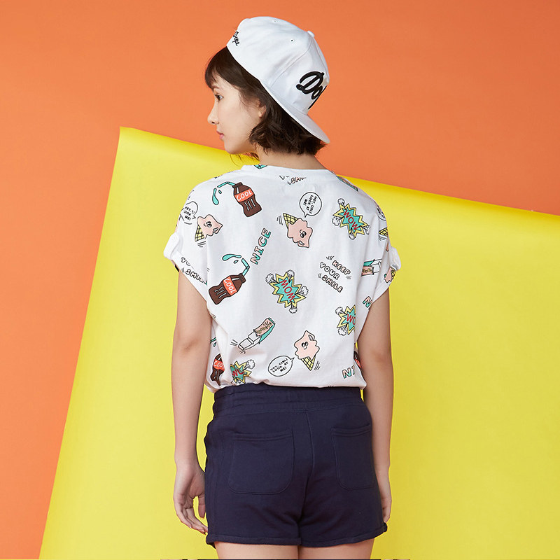 艾格2020宽松印花图案短袖z333 t恤 艾格银座T恤