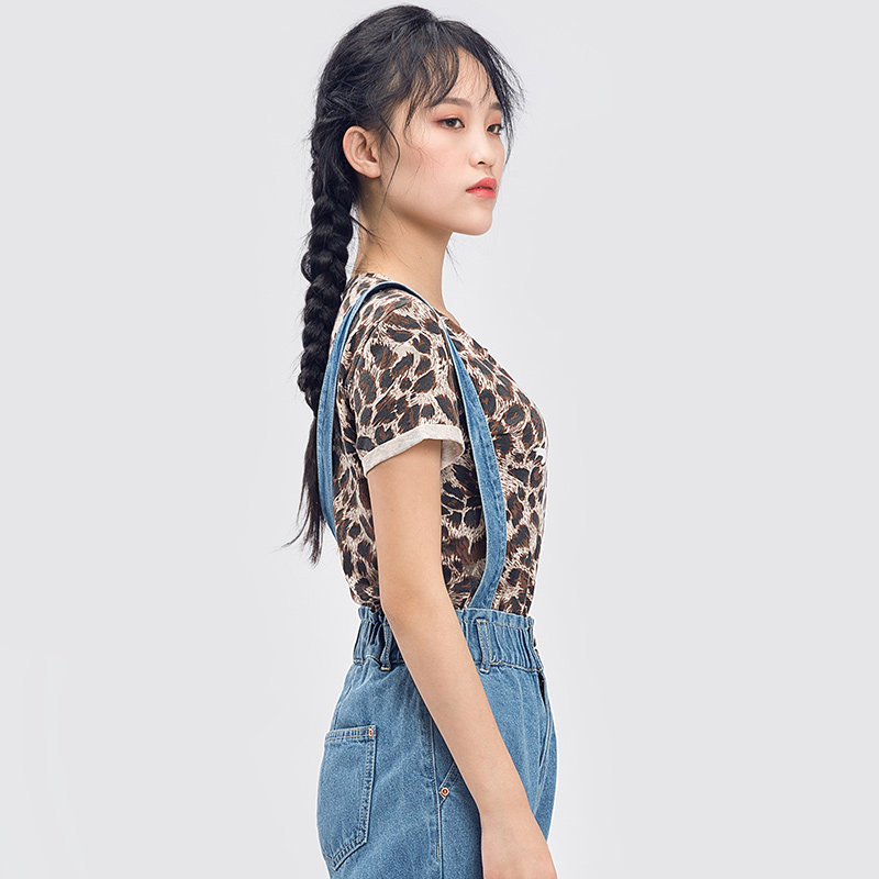 艾格修身花色字母短袖t恤女上衣 艾格银座T恤