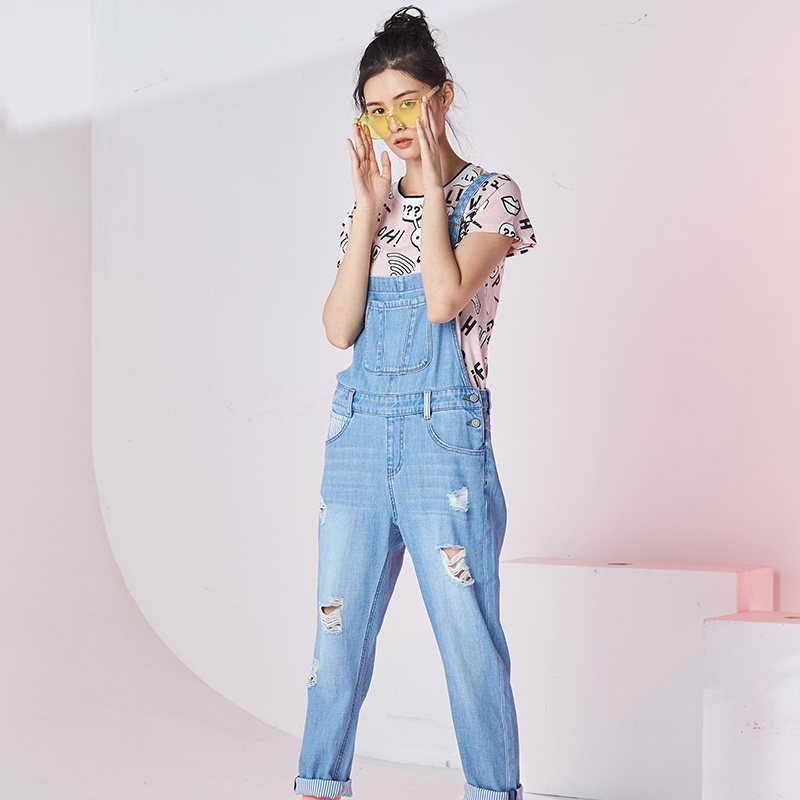 艾格春秋季女装时尚百搭宽松牛仔裤 艾格银座休闲裤