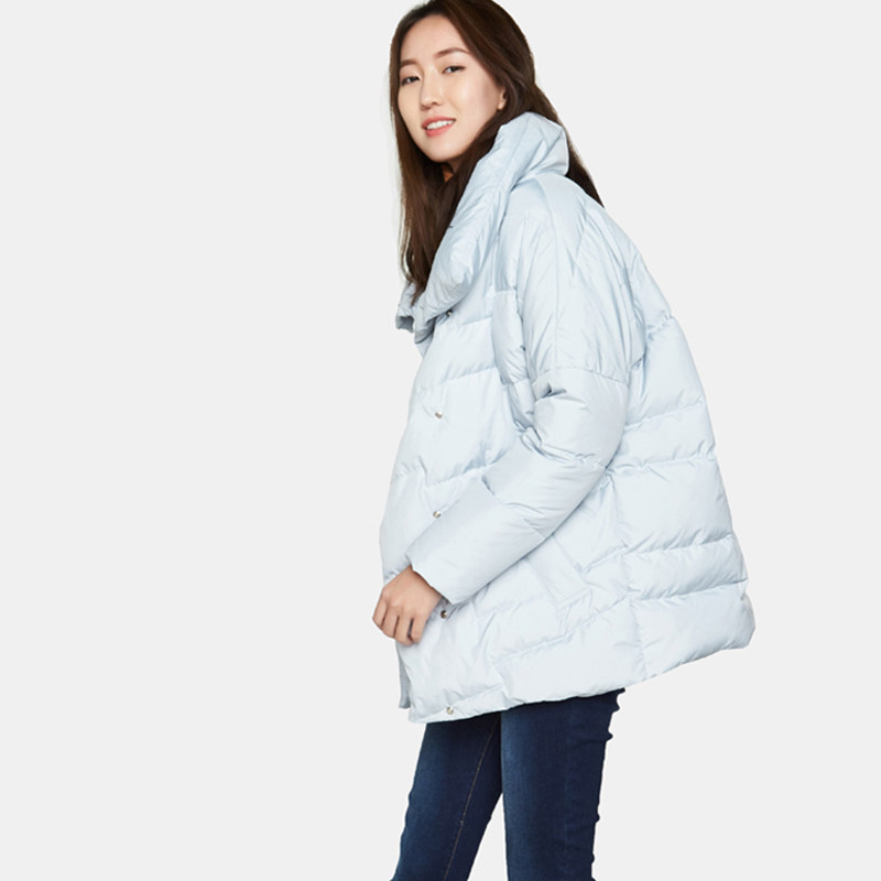 艾格冬季女装韩版简约纯色白鸭绒 艾格银座羽绒服