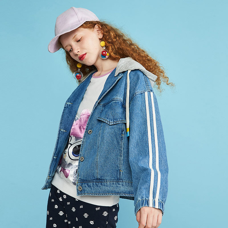 【断码s】艾格秋气质简约学生纯棉女 艾格银座短外套