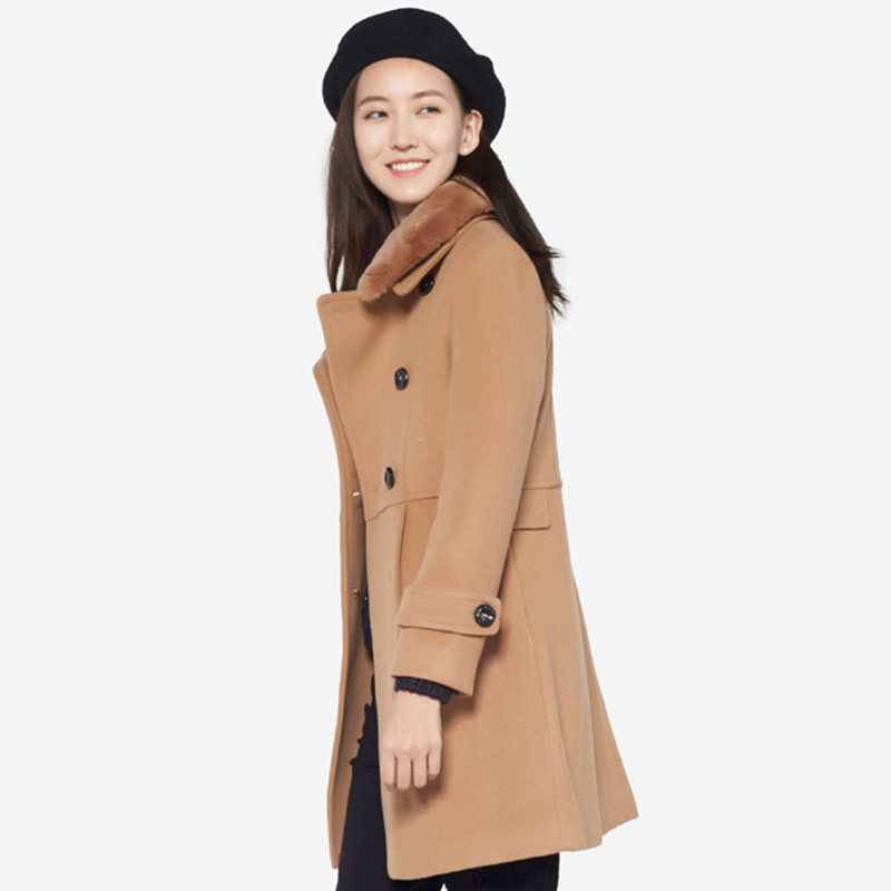 艾格冬装女装纯色休闲羊毛呢大衣 艾格银座毛呢外套