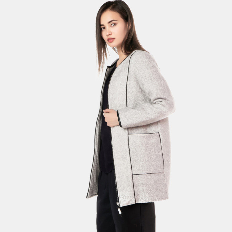 艾格女士潮流简洁风圆领羊毛大衣 艾格银座毛呢外套