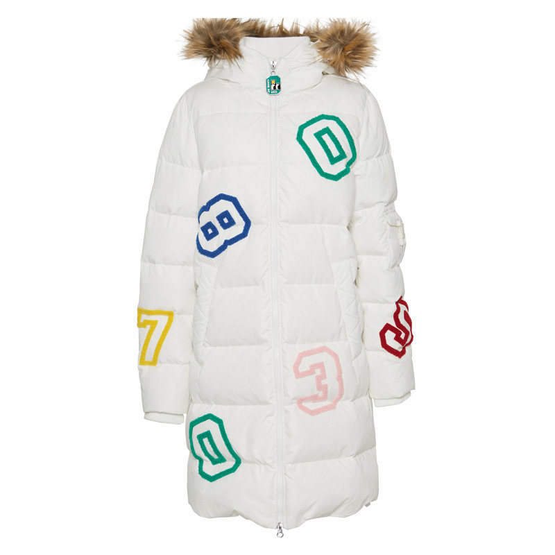 艾格冬季女装印花字母中长款白鸭绒 艾格银座羽绒服