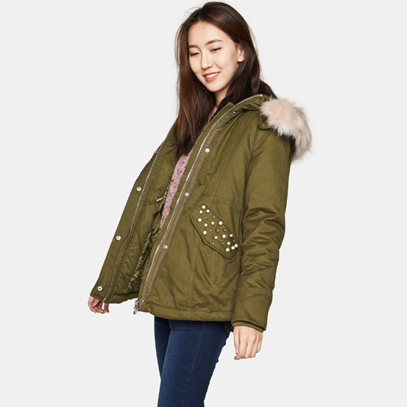 艾格冬季女装时尚百搭纯色加厚连帽 艾格银座短外套