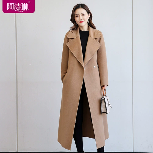 Демисезонное длинное шерстяное двусторонное шерстяное пальто, длина макси, 2022, свободный крой