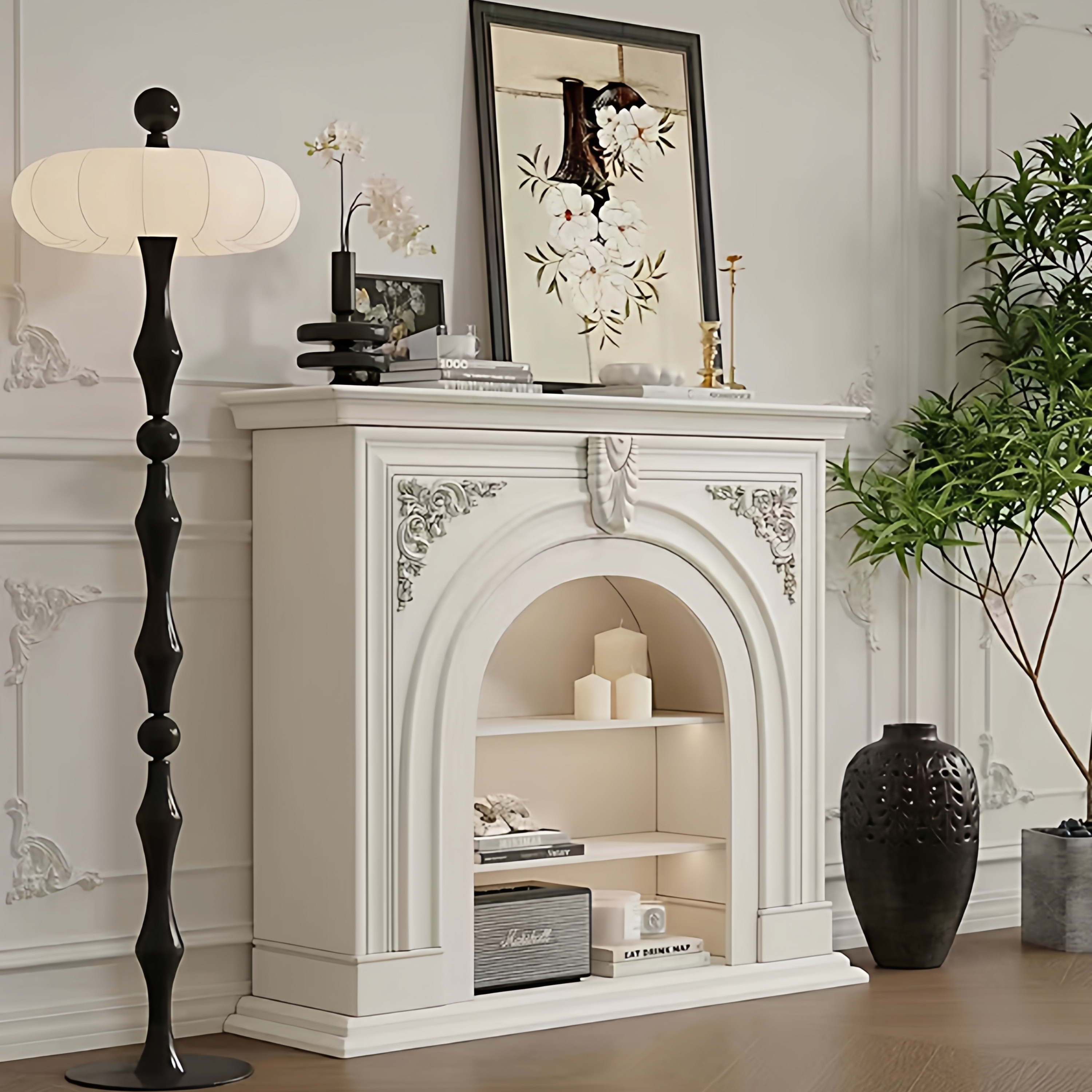 法式奶油风壁炉家用边柜商用入户玄关柜实木欧式拱形壁炉装饰柜,淘宝优惠券,粉丝福利购,淘宝优惠卷
