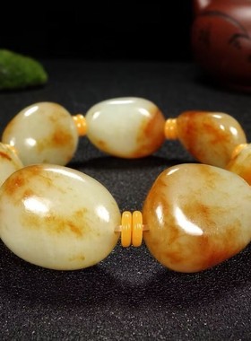 羊脂级枣红皮原石籽料手链