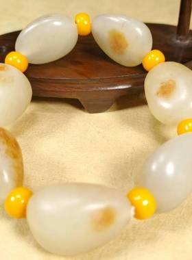 羊脂级黄沁皮原石籽料手链手串