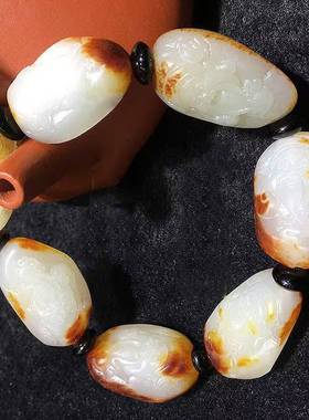 正品保真新疆和田玉财神手链