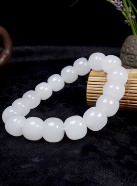 天然新疆和田玉手链白老型珠手串