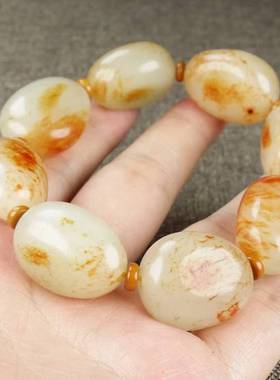白玉黄沁皮原石籽料手串手链