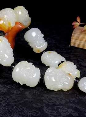 黄沁皮原石籽料雕刻十八罗汉手串