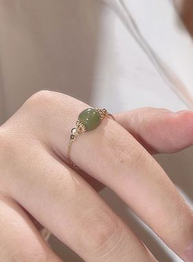 新中式仿和田玉车花转运珠戒指女设计感小众轻奢复古开口饰品手饰
