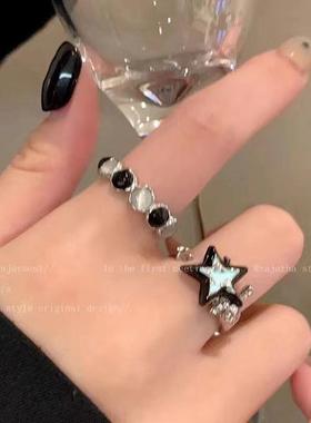 撞色猫眼石星星戒指女ins潮时尚个性情侣食指戒小众气质百搭指环