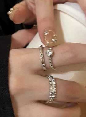 素圈开口戒指套装锆石冷淡风女