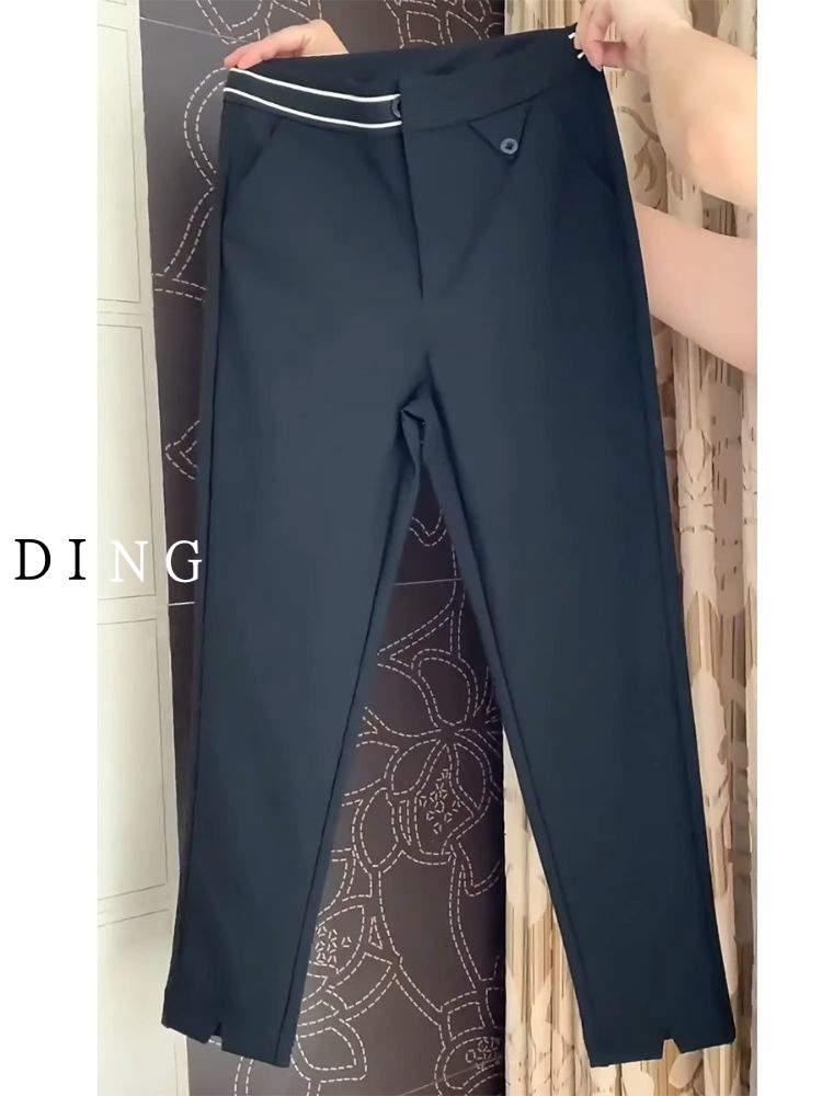 秋季新款大码九分直筒休闲裤女胖mm梨型身材遮胯显瘦弹力烟管裤子 - 图3