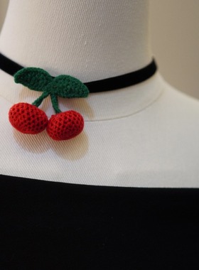 手工编织樱桃针织毛线项链女