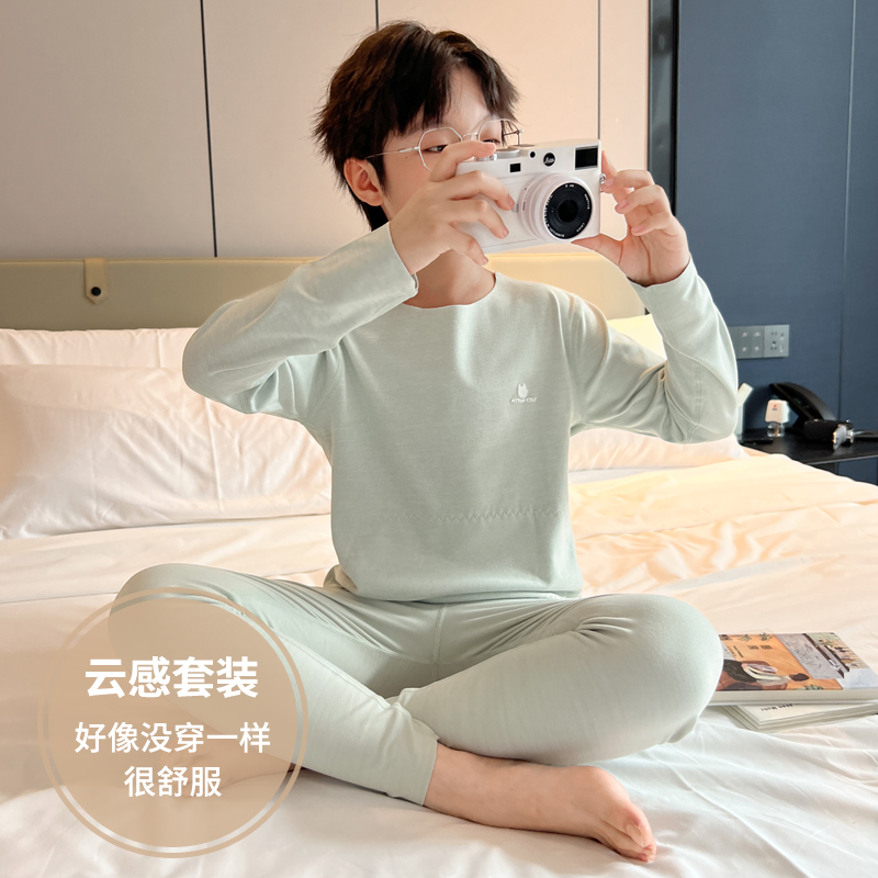 男童秋衣秋裤秋冬新款儿童保暖内衣套装中大童德绒睡衣居家两件套 - 图0