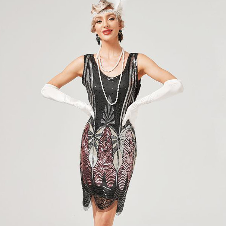 Flapper Dresses 1920s Sequins Art Deco Gatsby Cocktail Dress-图3