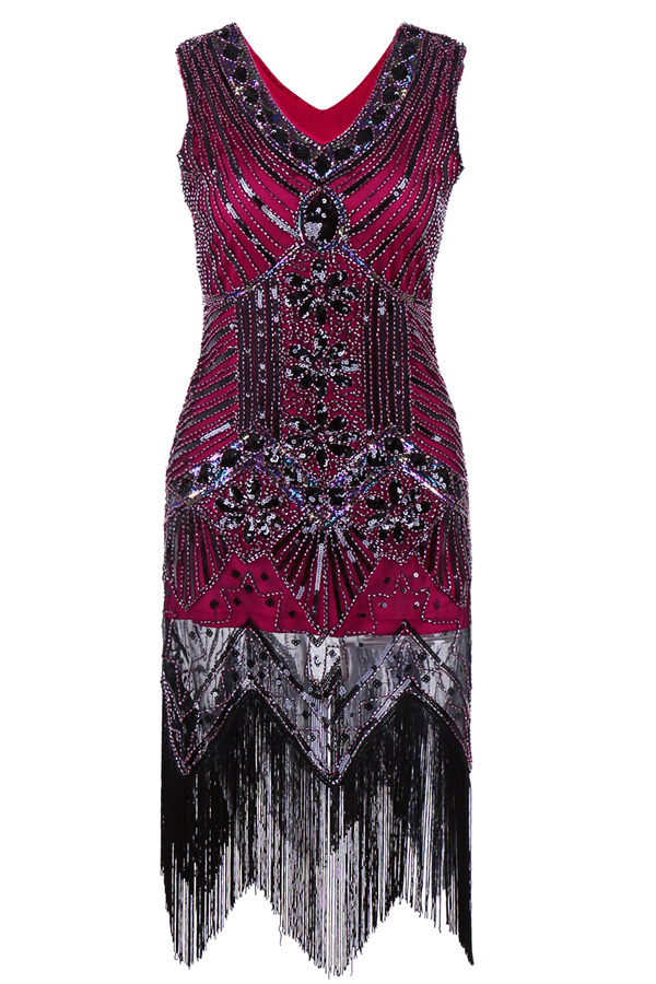 Womens 1920s Gatsby Cocktail Sequin Art Deco Flapper Dresses-图3