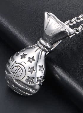 AH7钛钢复古美金钱袋吊坠时尚潮男挂件项链做旧潮人配饰礼物ins