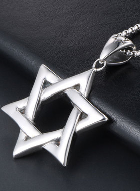 AH7六芒星钛钢潮男项链多链可选