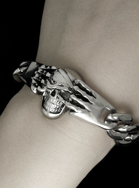 AH7钛钢骷髅头男士手链朋克