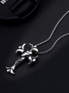 AH7复古爱心十字架吊坠钛钢项链男女潮流朋克首饰品ins挂件