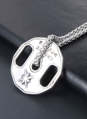 AH7钛钢哑铃片项链男士不掉色