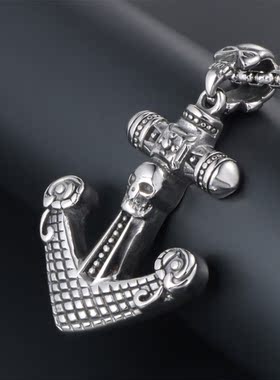 AH7钛钢复古骷髅头船锚吊坠项链配饰 个性霸气潮男士佩带项坠饰品