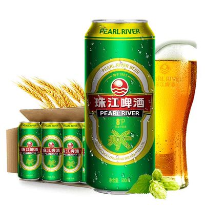 8度清爽珠江啤酒500mL*12罐整箱