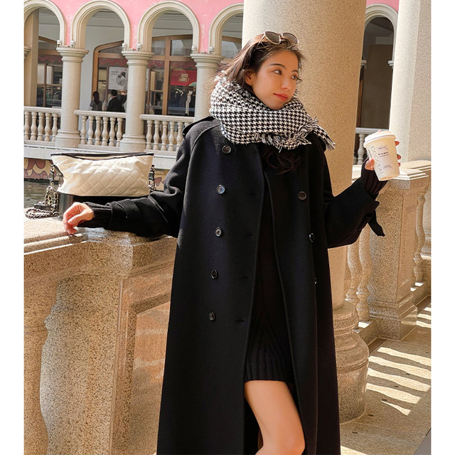 Warm and slim double-sided woolen coat with stand collar