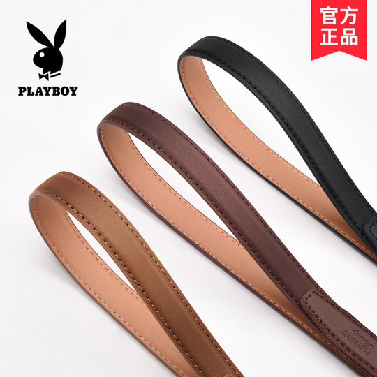 花花公子皮带女士牛仔裤腰带牛皮百搭黑色裤带细装饰复古女夏季潮